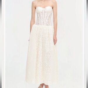 SIMKHAI Ivory Corset Lace Midi Dress